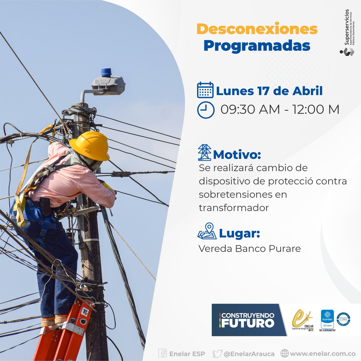 EnelarArauca's tweet photo. #EnelarInforma  #DesconexiónProgramada
📌𝐃𝐞𝐬𝐜𝐨𝐧𝐞𝐱𝐢𝐨𝐧𝐞𝐬 𝐩𝐫𝐨𝐠𝐫𝐚𝐦𝐚𝐝𝐚𝐬 𝐝𝐞𝐥 𝐬𝐞𝐫𝐯𝐢𝐜𝐢𝐨 𝐝𝐞 𝐞𝐧𝐞𝐫𝐠𝐢́𝐚 𝐩𝐚𝐫𝐚 𝐞𝐥 𝐦𝐮𝐧𝐢𝐜𝐢𝐩𝐢𝐨 𝐝𝐞 𝐓𝐚𝐦𝐞. https://t.co/hoZDZkPwqC
