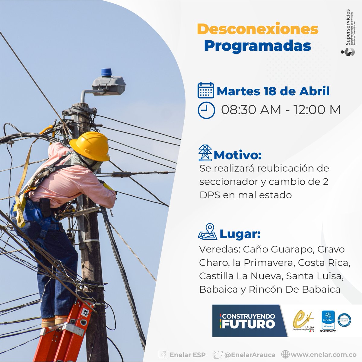 EnelarArauca's tweet photo. #EnelarInforma  #DesconexiónProgramada
📌𝐃𝐞𝐬𝐜𝐨𝐧𝐞𝐱𝐢𝐨𝐧𝐞𝐬 𝐩𝐫𝐨𝐠𝐫𝐚𝐦𝐚𝐝𝐚𝐬 𝐝𝐞𝐥 𝐬𝐞𝐫𝐯𝐢𝐜𝐢𝐨 𝐝𝐞 𝐞𝐧𝐞𝐫𝐠𝐢́𝐚 𝐩𝐚𝐫𝐚 𝐞𝐥 𝐦𝐮𝐧𝐢𝐜𝐢𝐩𝐢𝐨 𝐝𝐞 𝐓𝐚𝐦𝐞. https://t.co/hoZDZkPwqC