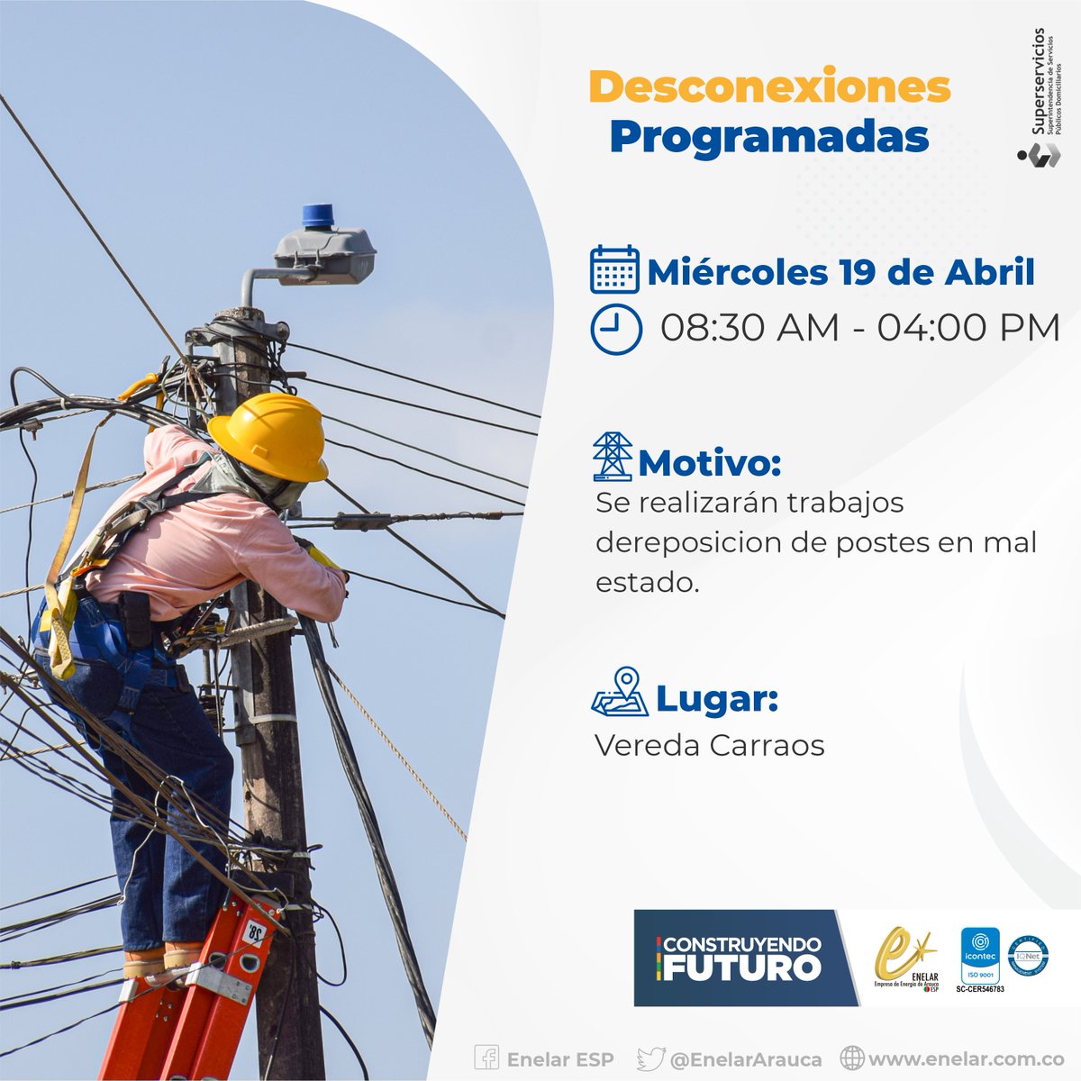 EnelarArauca's tweet photo. #EnelarInforma  #DesconexiónProgramada
📌𝐃𝐞𝐬𝐜𝐨𝐧𝐞𝐱𝐢𝐨𝐧𝐞𝐬 𝐩𝐫𝐨𝐠𝐫𝐚𝐦𝐚𝐝𝐚𝐬 𝐝𝐞𝐥 𝐬𝐞𝐫𝐯𝐢𝐜𝐢𝐨 𝐝𝐞 𝐞𝐧𝐞𝐫𝐠𝐢́𝐚 𝐩𝐚𝐫𝐚 𝐞𝐥 𝐦𝐮𝐧𝐢𝐜𝐢𝐩𝐢𝐨 𝐝𝐞 𝐓𝐚𝐦𝐞. https://t.co/hoZDZkPwqC