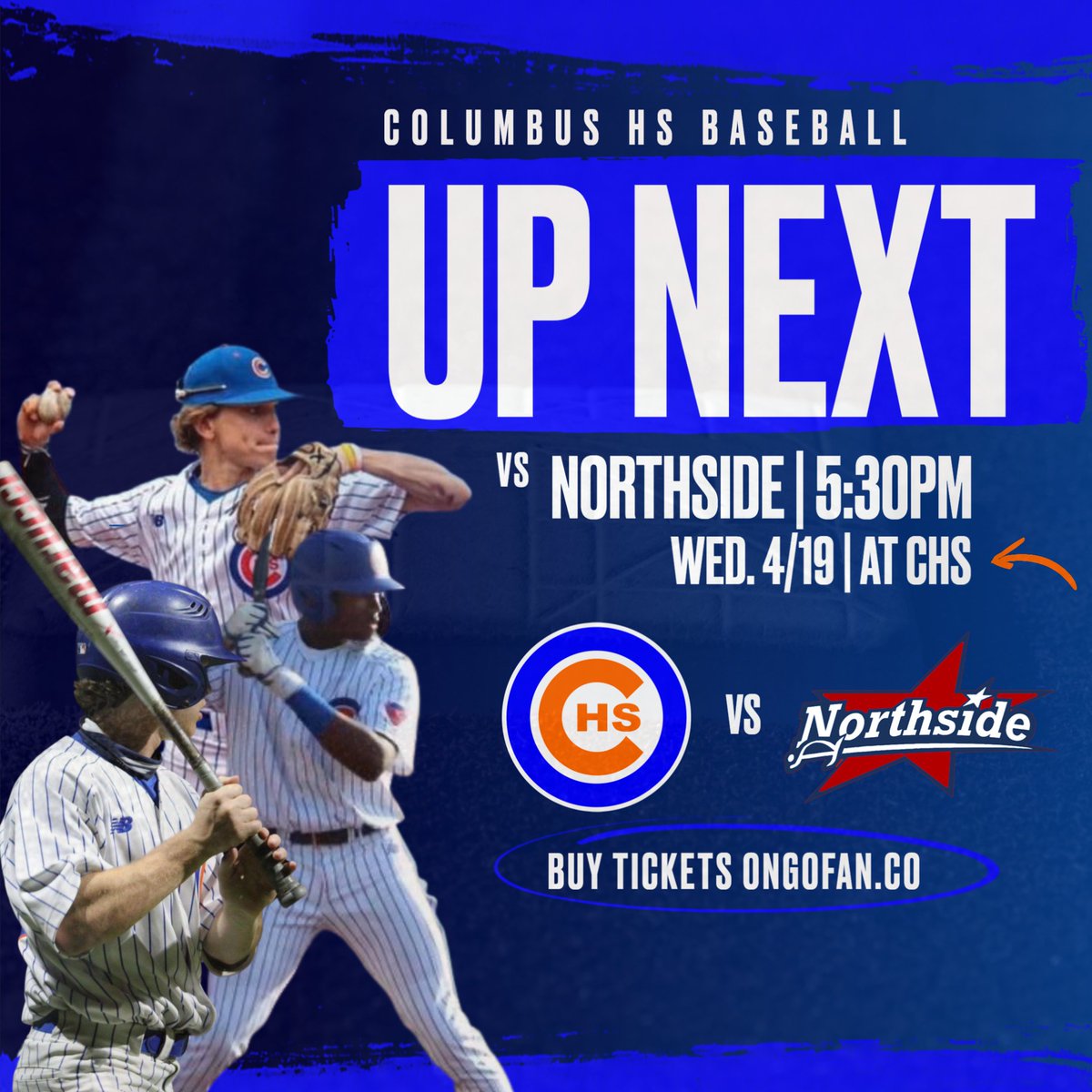 Add this one to your calendar! Your Blue Devils host Northside on Wednesday at 5:30PM. Get you tickets on GoFan today! Go Blue Devils! #WeAreColumbusHS #BlueHell