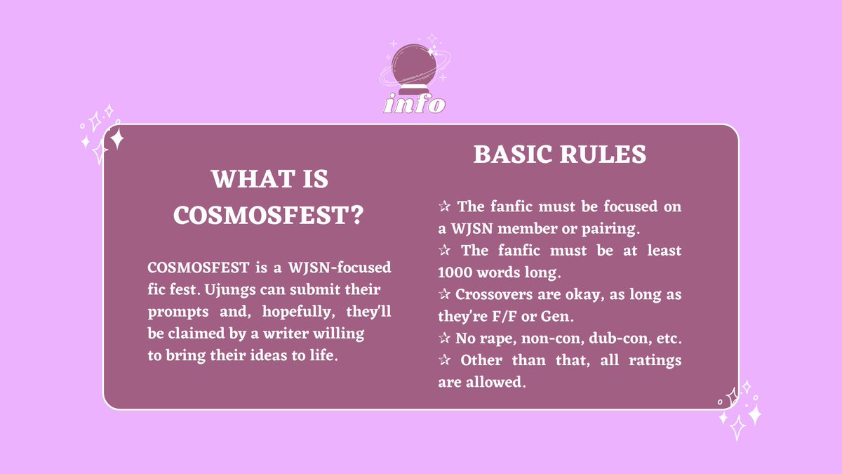 COSMOSFEST's tweet image. Welcome to COSMOSFEST! Please make sure to check our carrd for more information 🔮
+ cosmosfest.carrd.co
+ retrospring.net/@cosmosfest