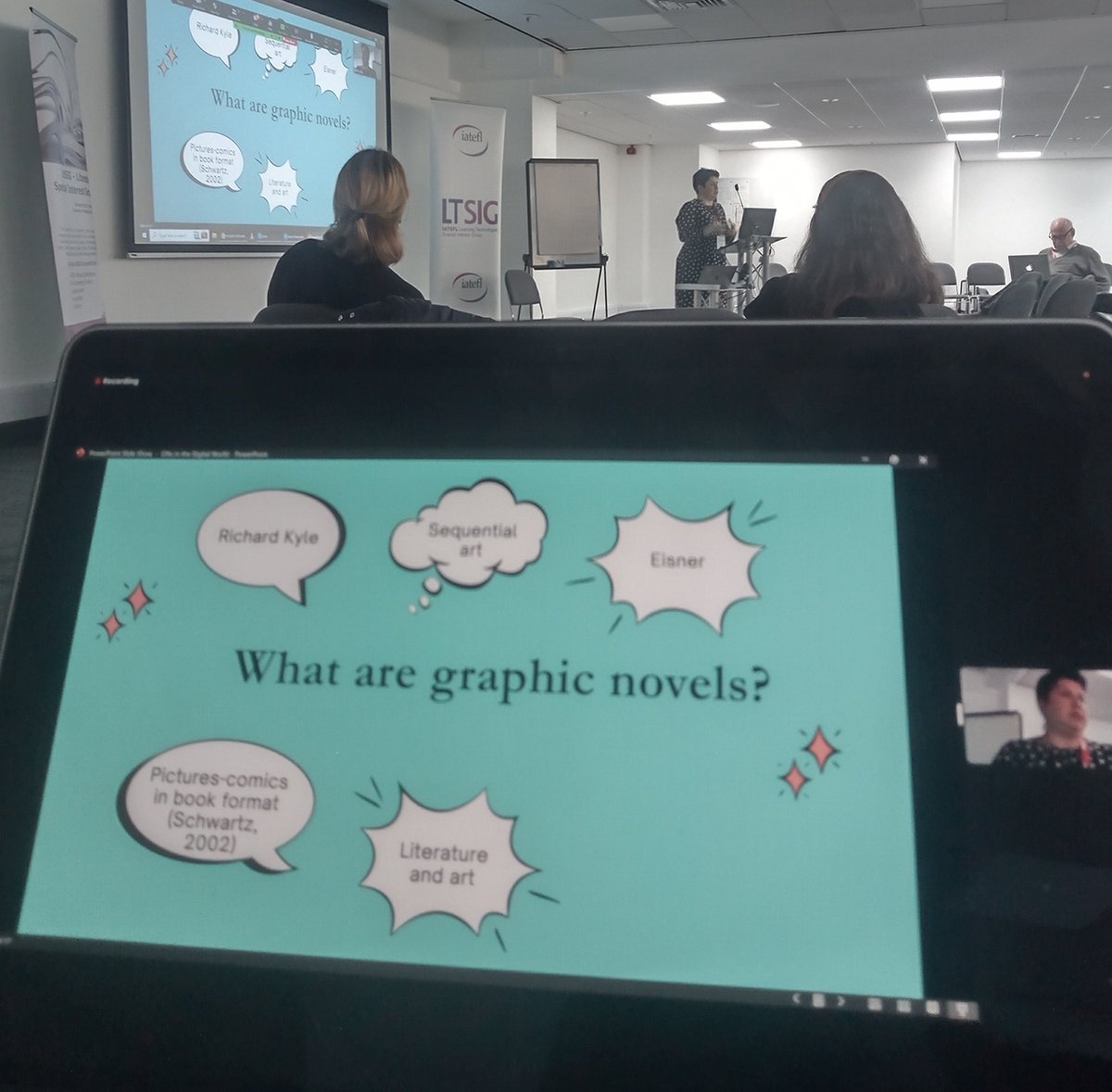 iatefl_ltsig's tweet photo. The very last of today's sessions on using graphic novels in the digital world @PopovskiAleks 

#IATEFL2023 #TECHLIT #PCE2023 https://t.co/Y40YjUqqd4