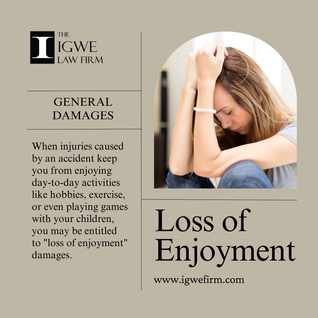 IgweFirm's tweet photo. General Damages: Pain and Suffering, Emotional Distress, Loss of Enjoyment, Loss of Consortium.

Feel free to contact us to learn more about the importance of working with an #attorney when filing a personal #injury claim. https://t.co/f0Cg1tHoIQ