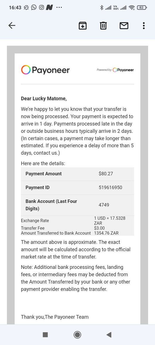 scylash's tweet photo. @Payoneer Good day, please note that the payment that was supposed to be paid to Lucky Matome has not yet been received. The email that was sent to tebello mogale indicated that the payment should reflect after two days maximum and if not received we should contact you.519616950 https://t.co/SxwjWNoJtp