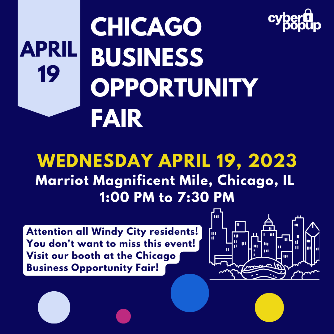 Join us at the MSDC Chicago Business Opportunity Fair on April 19th!  Swing by the Cyber Pop-up booth to discuss cybersecurity in person and say hello! We can't wait to see you there! #cyber #chicago #womanowned #blackownedbusiness #tech #wepopupandout