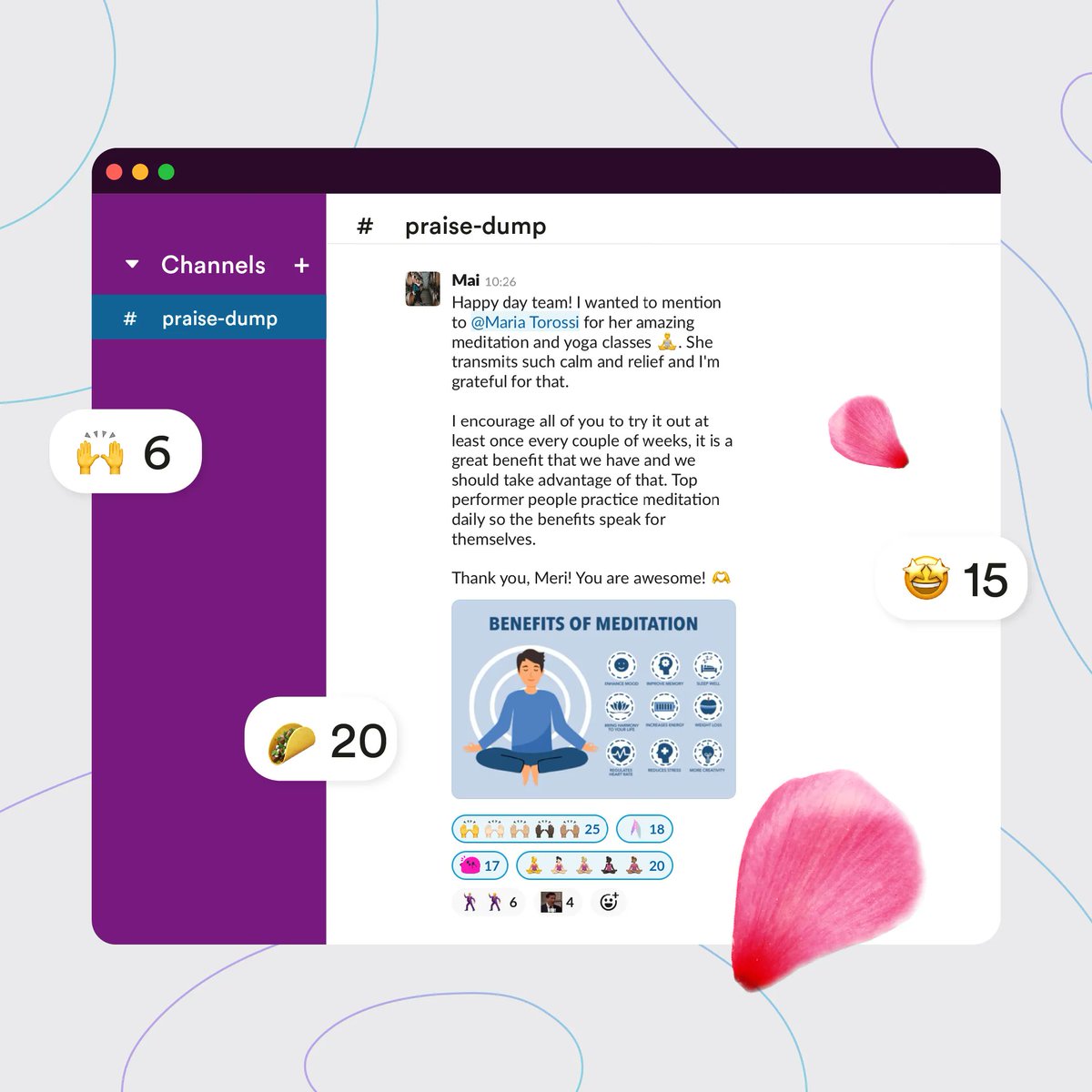AthynaHQ's tweet photo. Spread positivity at work! πͺ
With our #Slack channel for recognition and praise, celebrate your colleagues' achievements and boost team morale. π¬
Join the #OfficeCulture movement today! π
#PraiseFromTheHeart
#VirtualHighFives
#SlackChannelGoals https://t.co/DwvEElJVDz