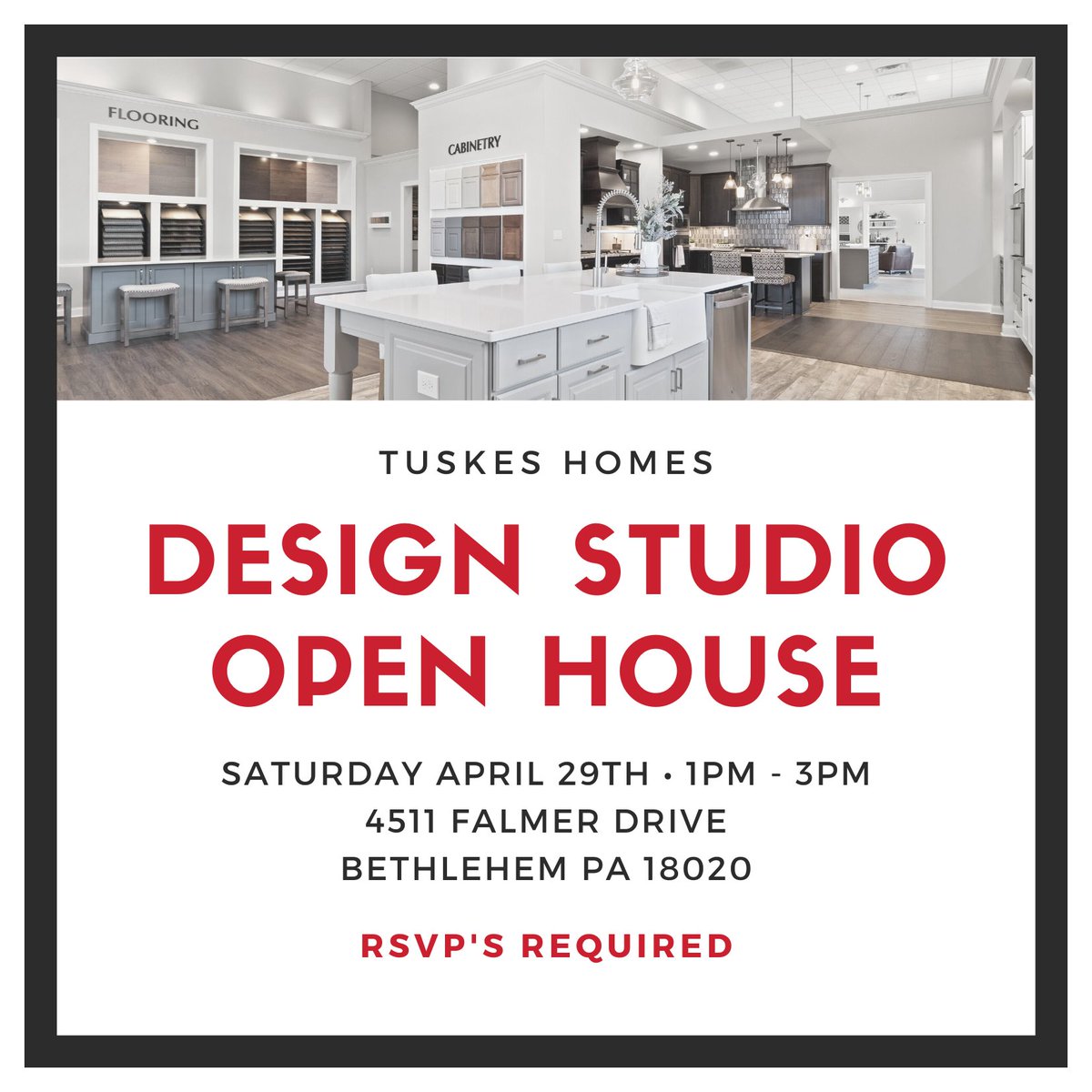 Join the Tuskes Homes Team a tour of our Design Studio on Saturday April 29th from 1PM - 3PM! 
Our team of experts will be on hand to answer any questions you have about the homebuilding process.
RSVP's required. Register to reserve your spor! bit.ly/TuskesDesign20…