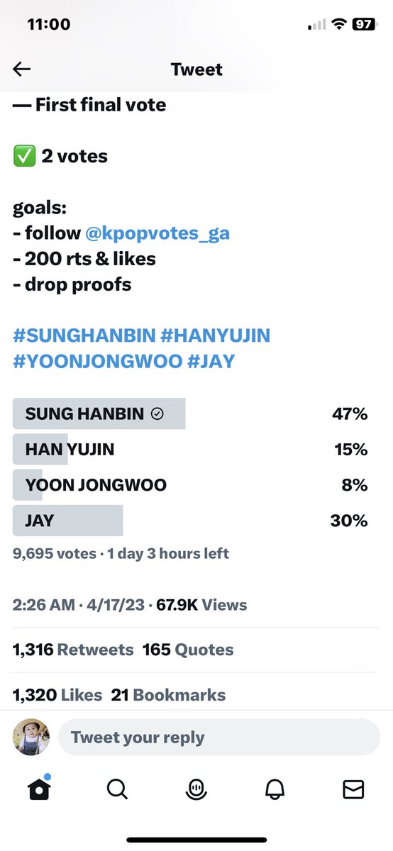 RealKRYSTALA's tweet photo. @kpopvotes_ga Done for #SUNGHANBIN 🥇🥇 https://t.co/CIR5vgKUI6