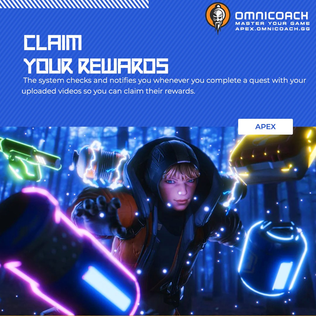 Ready to claim your rewards? 🎁 Our system checks and notifies you whenever you complete a quest with your uploaded videos. Don't miss out on these amazing rewards! Visit apex.omnicoach.gg to start claiming yours today. #Apex #GamingRewards #ClaimYourRewards #Omnicoach