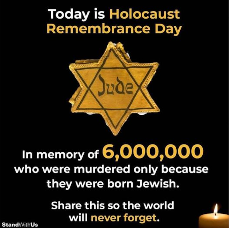 StandWithUs's tweet image. Share this so the world will #NeverForget
#HolocaustMemorialDay