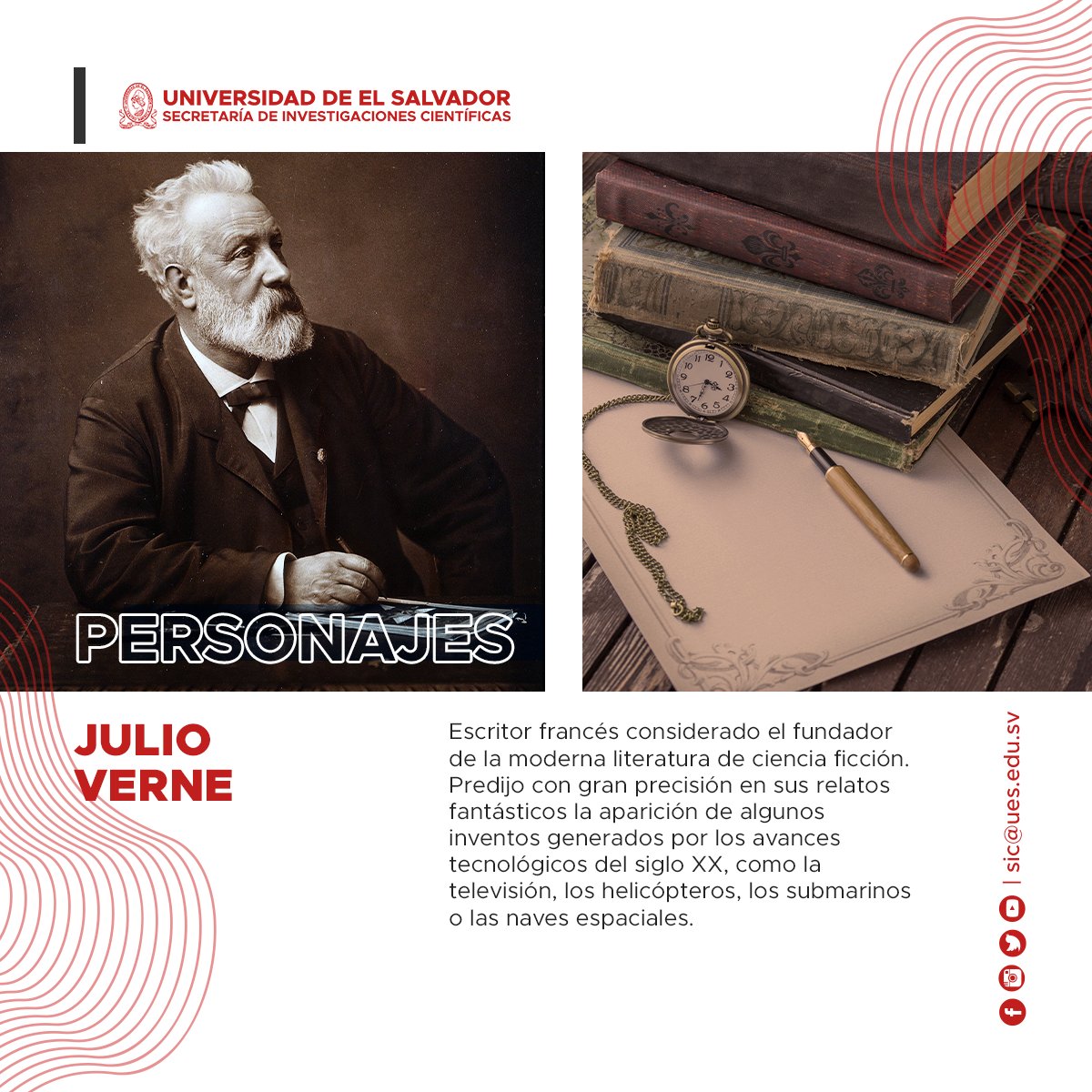 Julio Verne escribió sobre viajes alrededor del mundo en globo, viajes en cohete a la Luna o incursiones al centro de la Tierra, por lo que es conocido como padre de la novela de viajes. #Personajes