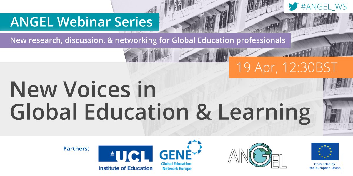 Discover new directions in research on #GlobalLearning, #DevEd, #GlobalCitizenshipEd, #EducationforSustainability at Wednesday's 'New Voices' #ANGEL_WS webinar. 11 short presentations by emerging researchers from ANGEL's network.
📅19 Apr, 12:30 BST
👉angel-network.net/New_Voices