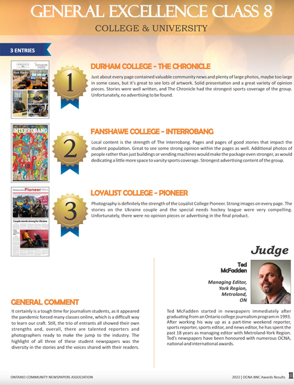 barry_d_waite's tweet photo. Congratulations to the students &amp; faculty at @DCUOITChronicle on taking home top prize for General Excellence in College &amp; University publications plus 1st in Best Student News Writing &amp; 2nd in Best Student Photography in #OCNA Awards #DCProud https://t.co/aBwco1iLt9 https://t.co/1REcoeeA5u