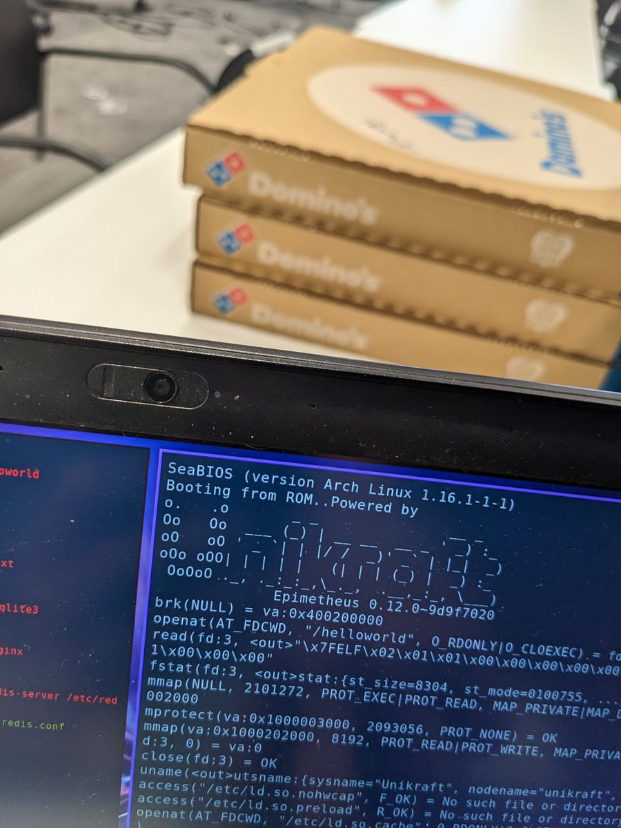 Great <a href="/UnikraftSDK/">Unikraft</a> Hackathon last weekend with way too much pizza 
Thank you <a href="/razvandeax/">Răzvan Deaconescu</a> for the intro to Unikraft!