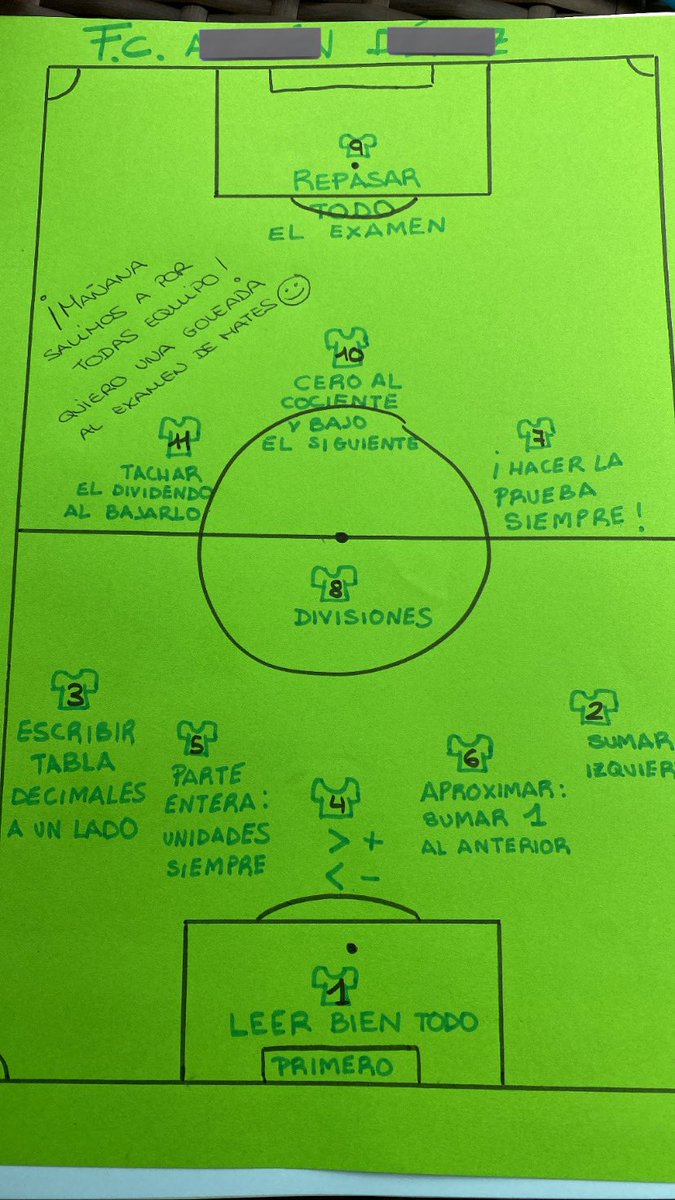 tengo un alumno que al que le cuesta mucho concentrarse así que le hice este esquema con trucos para el examen de mañana, mi pequeño futbolista va a por el 10🫶🏻
