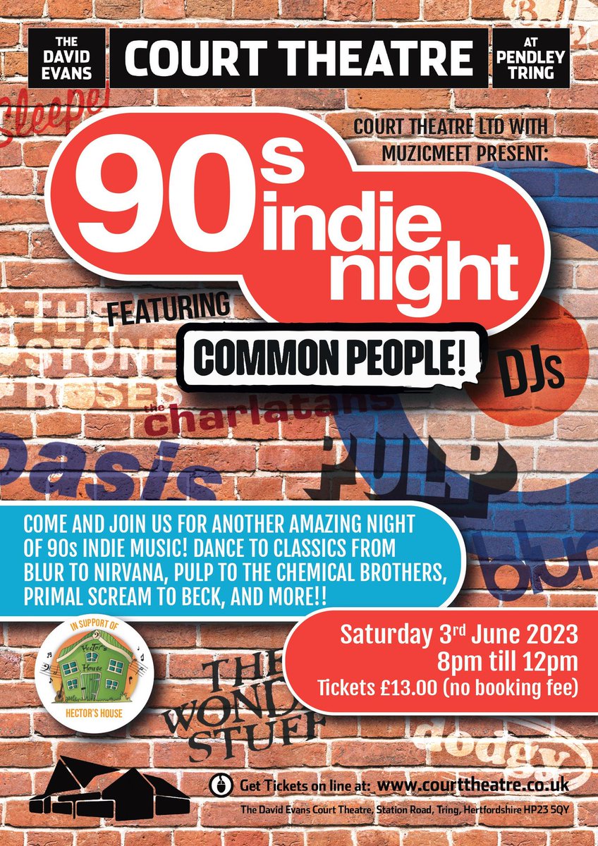 MuzicMeet's tweet photo. 90s Indie Disco! 
The amazing @Indie90sDisco DJs head over to the @TheCourtTheatre in Tring  for a night of all things 90s indie music.  Have you got your tickets yet? https://t.co/MGmbit4vYI