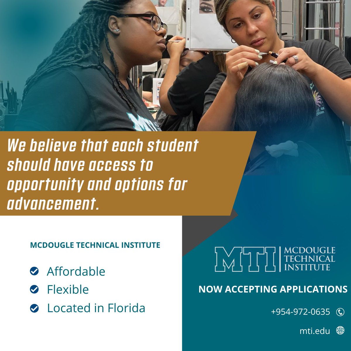 At McDougle Technical Institute (#MTI) believe that each student should have access to opportunity and options for advancement. 

To learn how you benefit from one of our vocational or degree programs, call us today at 954-972-0635 or visit our website at mti.edu