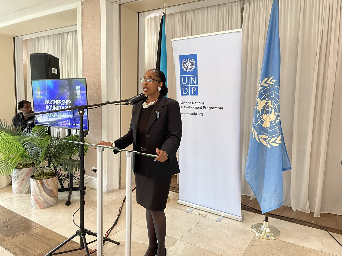 UNDPJamaica's tweet photo. UNDP Res Rep @Antonio67Denise outlining development solutions now underway in #Bahamas and opening the door for discussions on new solutions aligned to UNDP’s Country Programme. Partnership Roundtable is now underway at the Balmoral in Nassau. #PartnerwithUNDP https://t.co/hcvKE1UhXx