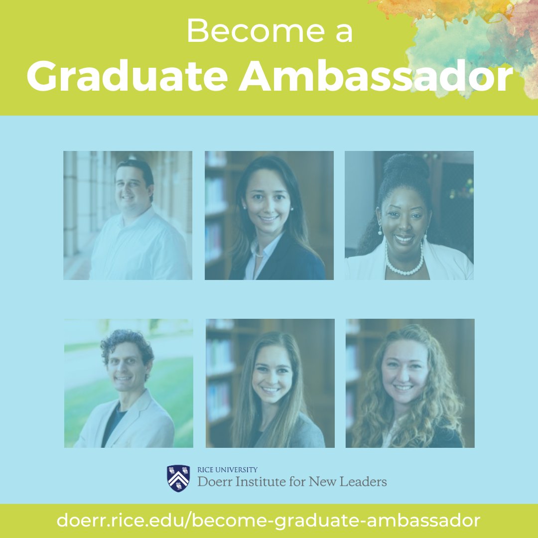 Doerrinstitute's tweet photo. Are you a graduate or post-doctoral @RiceUniversity student interested in sharing your Doerr experiences with others? If so, join the #DoerrInstitute team as a Graduate Ambassador.
Apply by April 24th: https://t.co/epsByMWwhO https://t.co/ExKGkbxpph