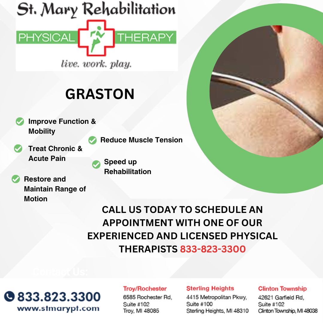 stmaryptrehab's tweet image. The #grastontechnique may be able to help you get back to your everyday routine. We provide access to certified Graston Technique clinicians. With a variety of #physicaltherapy services available, we are here to help you keep living the best life. Call us today at 833-823-3300!