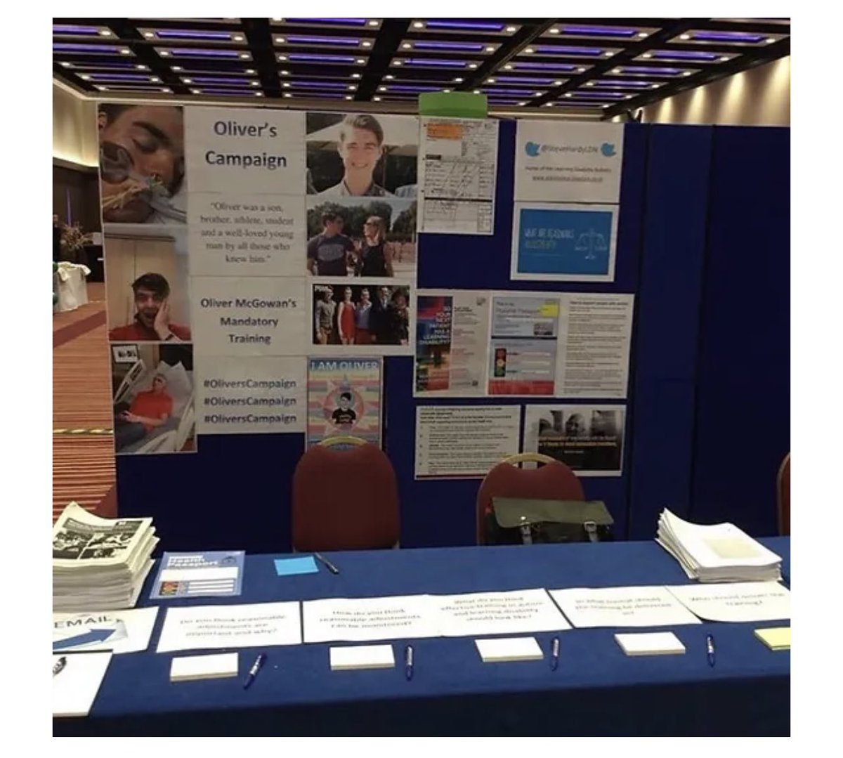 This is me with my friend <a href="/PaulaMc007/">Paula McGowan OBE</a> at an <a href="/OxleasNHS/">Oxleas NHS</a> event in May 2019. The other is a photo of a stand at <a href="/LDTonline/">Learning Disability Today</a> in November 2018. We were raising awareness of #Oliverscampaign <a href="/BradleyInfo/">Mark Bradley</a> @janewells99 <a href="/Regan1Lorraine/">Lorraine Regan</a> <a href="/linzisueboo/">#HelloMyNameIs Lindsay</a> it’s Oliver’s birthday in 2 weeks