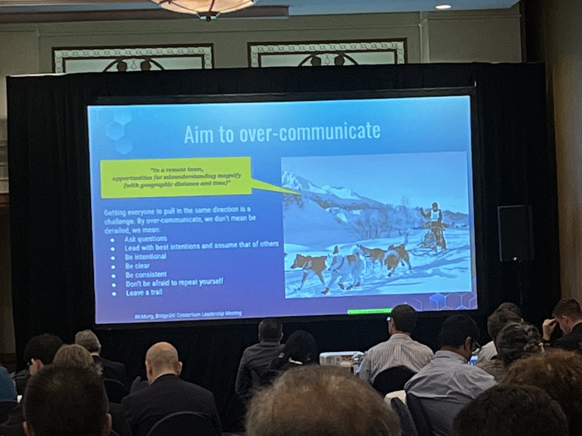 SwathiThaker's tweet photo. Love these tips from @figgyjam on communicating within a large consortium!! #Bridge2AI2023 https://t.co/OBhIESF5x6