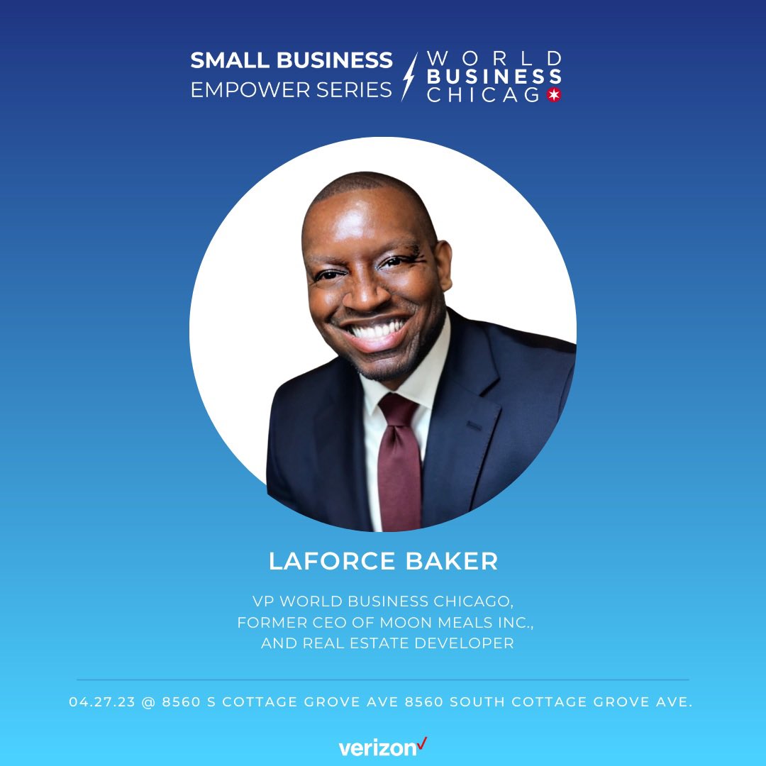 LaForceBaker's tweet photo. If you own a #smallbusiness &amp; want to #grow, register while spots last at @WorldBizChicago ‘s #HowToScale event next Thursday from 4-7pm 

Tix here: https://t.co/IUKE8gUu4r

#EmpowerChi https://t.co/7IlqbFzMmj