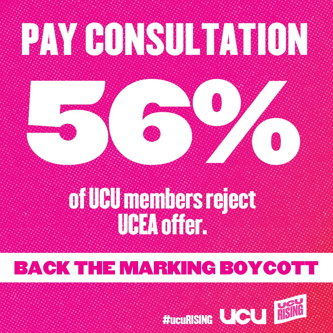 ucu's tweet photo. 📢Consultation result: Pay &amp; conditions

UCU members have spoken and REJECTED the proposals

A marking and assessment boycott will commence on 20 April

We need every member backing the action.

Places left at tonight's online training: https://t.co/iQO5iwpLcr

#ucuRISING https://t.co/yAOf8pZcas