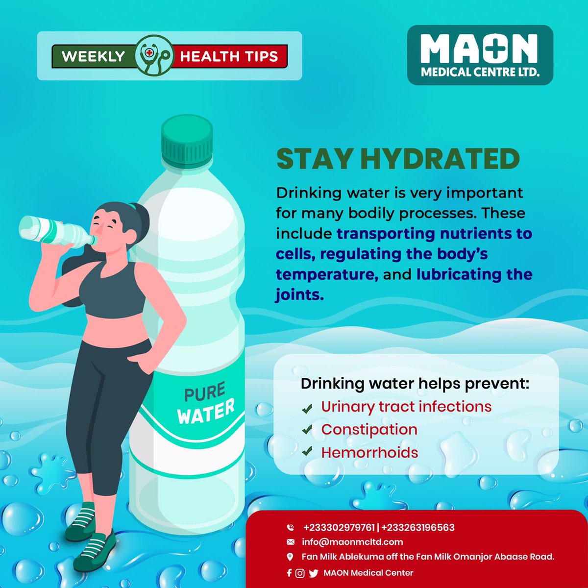 Hydration is essential for optimal health and well-being!💧💪Don't let dehydration slow you down! Remember to drink enough water throughout the day to keep your body functioning at its best. #HydrationMatters #DrinkUp #StayHydrated #HealthyHabits #Wellness #HydrationAwareness
