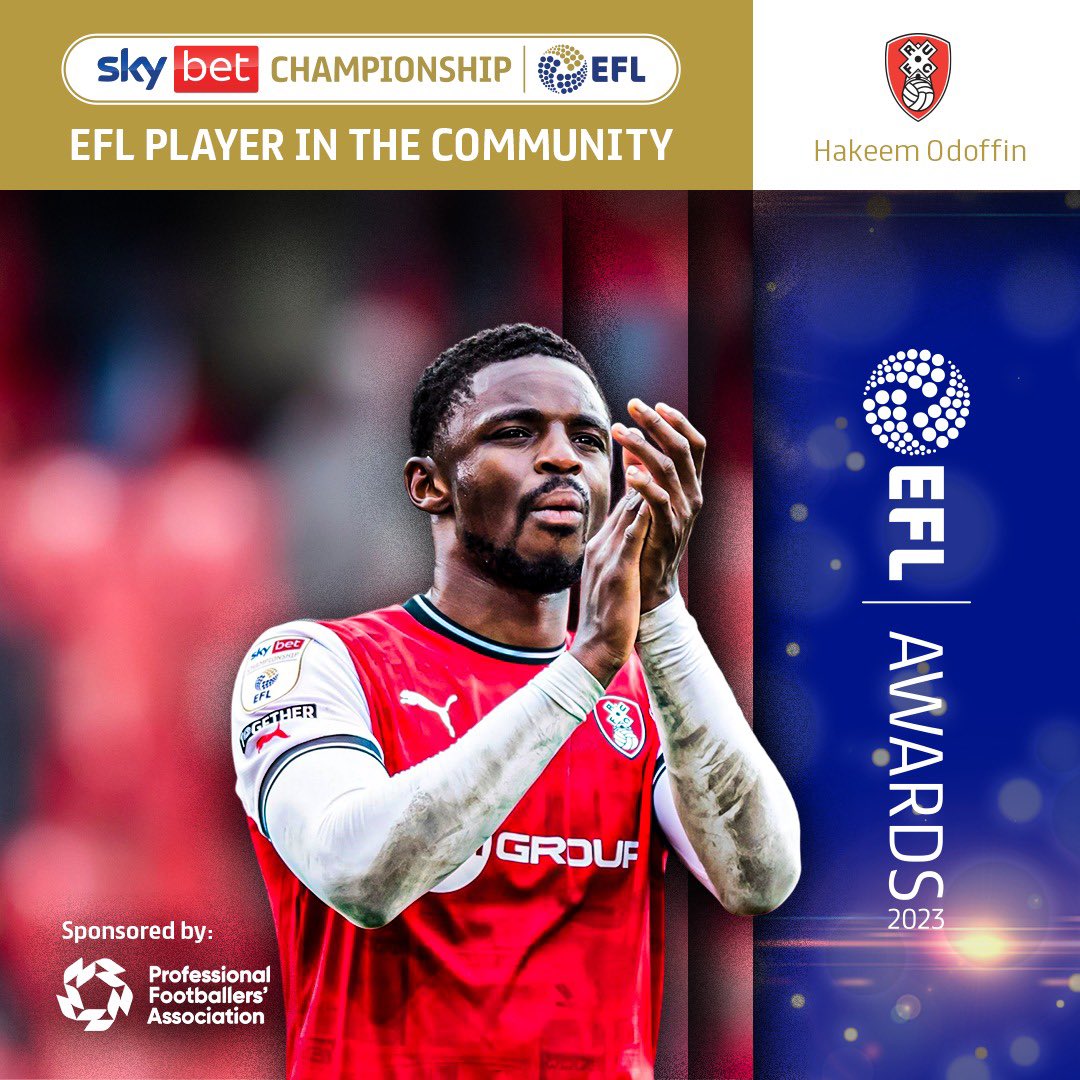 EFL_Community's tweet photo. ❤️🏆“To be honest it’s not even something I have to think about, the answer is just yes, whatever I 
am asked to do."

Our congratulations goes to @SkyBetChamp Player in the Community winner @OfficialRUFC
@HakeemOdoffin 👏

#EFLAwards I @EFL I @PFA I @RU_CST https://t.co/Jw87zDBkWl