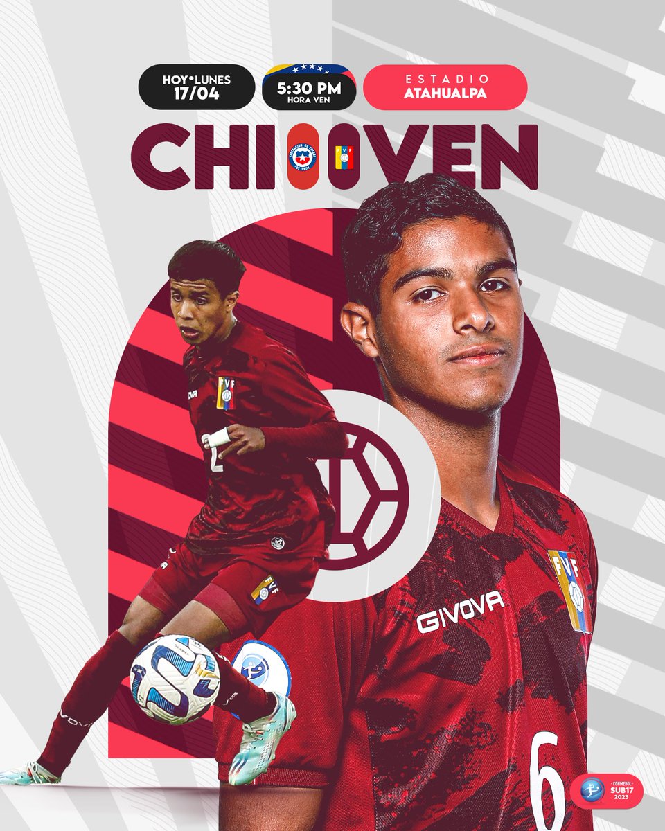 🍷 𝐇𝐎𝐘 𝐉𝐔𝐄𝐆𝐀 𝐋𝐀 𝐕𝐈𝐍𝐎𝐓𝐈𝐍𝐓𝐎

𝐂𝐨𝐧𝐯𝐢𝐜𝐜𝐢𝐨́𝐧. Enfrentamos a Chile por nuestro tercer duelo del Hexagonal Final en la #CONMEBOLSub17.

⌚️ 5:30 PM (VEN)
🏟️ Estadio Atahualpa
📺 Meridiano TV y DSports

#SiempreVinotinto 🇻🇪