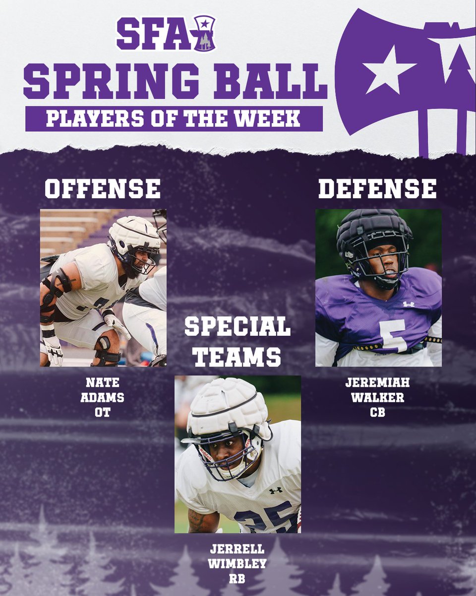 SFA_Football's tweet photo. Here are your spring ball players of the week. 🪓

#AxeEm x #RaiseTheAxe https://t.co/rRxBApyobE