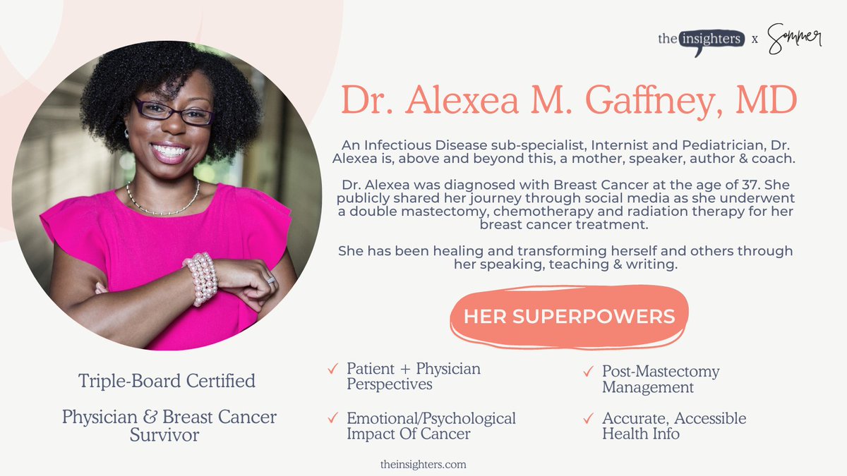 ✨Meet The Speakers of (Clinical) Trials, Without Tribulations✨

Up next, the phenomenal <a href="/DrAlexea/">Dr. Alexea Gaffney</a>, triple-board certified MD &amp; breast cancer survivor

Want to ask Dr. Alexea a question? Submit here theinsighters.tiny.us/submit-a-quest… &amp; you could win $50

Register below—space is limited!