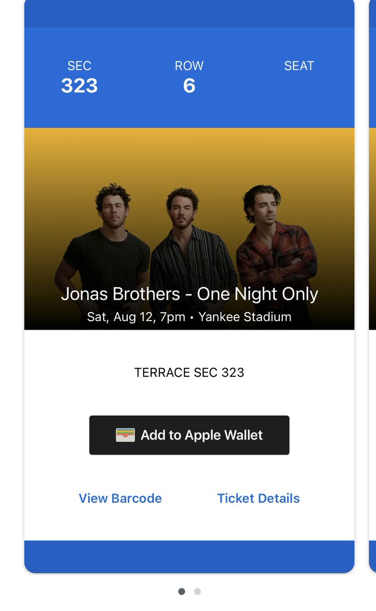 snapbackliam's tweet photo. Selling 2 tickets to the Jonas brothers 8/12 NY $150 each transfer immediately!! (blocked out seat for privacy but happy to send proof in video) https://t.co/sUjZnJtmTn