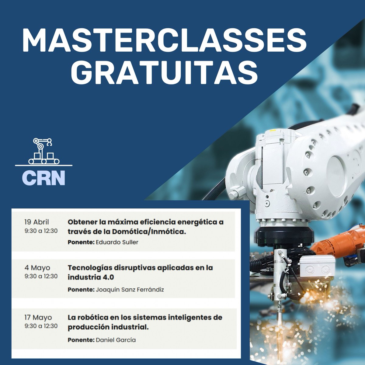 CMICE_Leganes's tweet photo. 👉 El CRN de máquinas electromecánicas (Leganés) imparte  𝟯 #𝗺𝗮𝘀𝘁𝗲𝗿𝗰𝗹𝗮𝘀𝘀𝗲𝘀𝘃𝗶𝗿𝘁𝘂𝗮𝗹𝗲𝘀 del área profesional. ¡No te lo pierdas!😉

👇 ¡Inscríbete aquí! 
➡️  https://t.co/Rv2lcxMc4G  

#SomosCRN #FormacionProfesional #masterclassgratis #CRNLeganés https://t.co/2FSi1CZqlF
