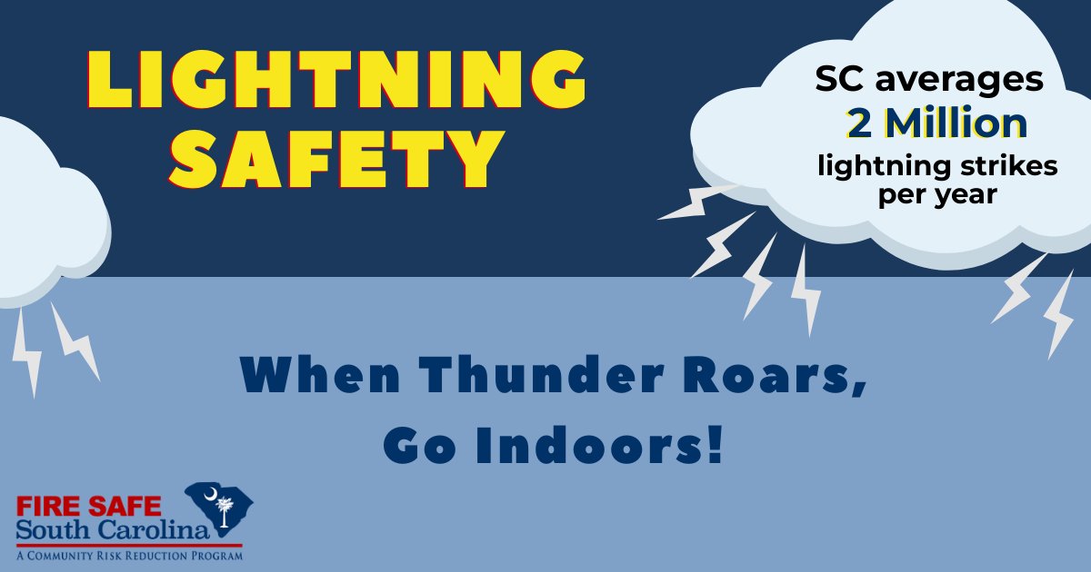 SCStateFire's tweet photo. This week, we focus on the importance of lightning safety.
VISIT: https://t.co/ANS0E2tqB3
#FireSafeSC https://t.co/nmuSTeQP1P