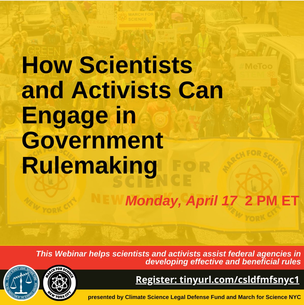 Executive Director of the Climate Science Legal Defense Fund, Lauren Kurtz, will discuss what the government rulemaking process entails, and why engagement for scientists and activists who want to effect #policy change is important
nyu.zoom.us/webinar/regist…