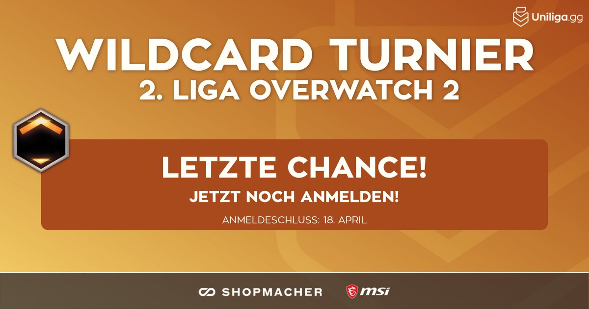 📅 FRIST 📅

Ihr könnt euch bis zum 18.4. noch für das Overwatch 2nd Div Wildcard Turnier anmelden!

➡️ play.toornament.com/en_GB/tourname…