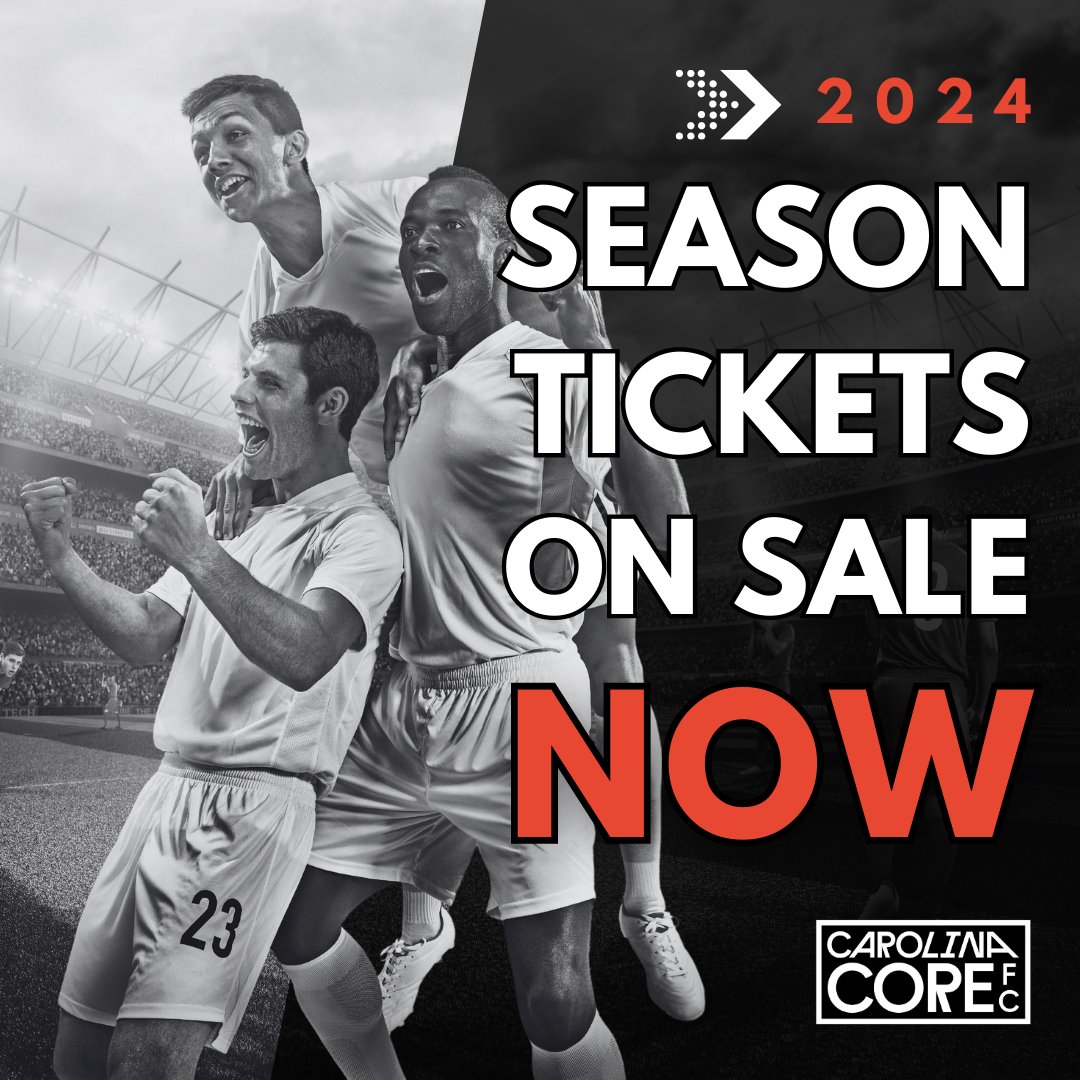 CarolinaCore_FC's tweet photo. Carolina Core FC's 2024 season tickets are officially on sale NOW! 🎉 

Don't miss out on the exclusive benefits!  Secure your spot for every heart-pumping moment on the field. Get your season tickets today and let's show the world what CCFC is made of! https://t.co/fH5rZYpNfb