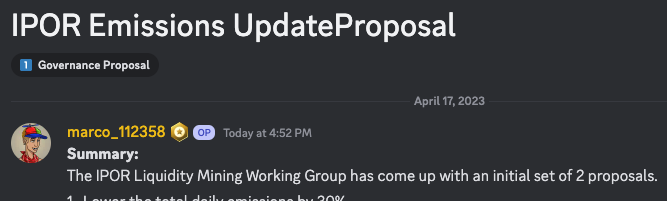 DarrenCamas's tweet photo. 👀
What's this I spy in the IPOR Discord?
Looks like some big changes possible for $IPOR #powertoken Liquidity Mining
Probably worth a read
https://t.co/btXEA2jmMu
cc @ipor_io @ipor_intern https://t.co/B41g61CXb0