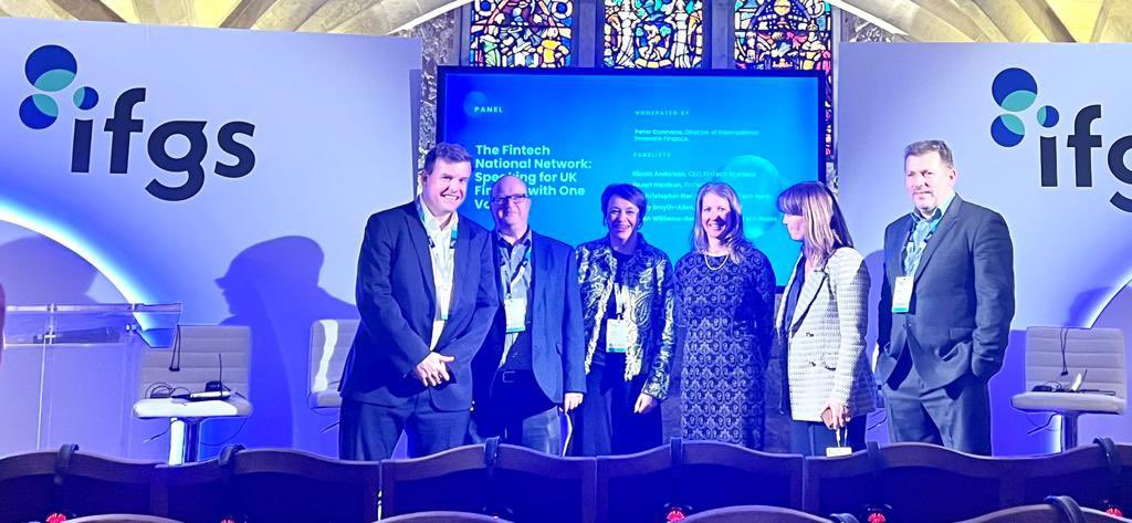 Connecting and leveraging UK hub learning is key to sector success. A great discussion @InnFin #IFGS2023 with @petercunnane, @AndersonNic_ola @FintechScotland, Hilary Smyth-Allen @supertech_wm, @SierChri @fintechnorth, @SW1GG @WalesFintech, and Stuart Harrison @fintechwest