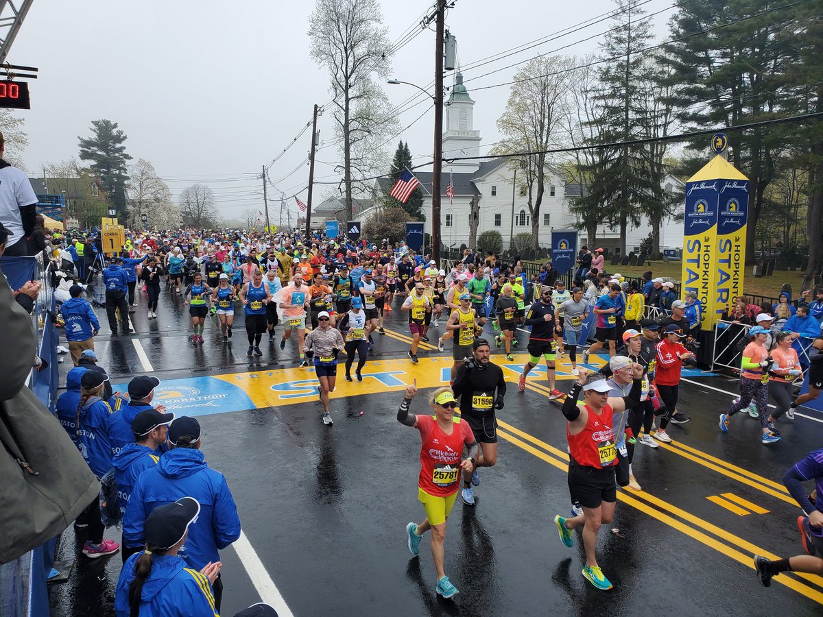 Just cheered on the last wave to cross the #BostonMarathon startline! Only 26.2 miles to #Boston! #BostonStrong