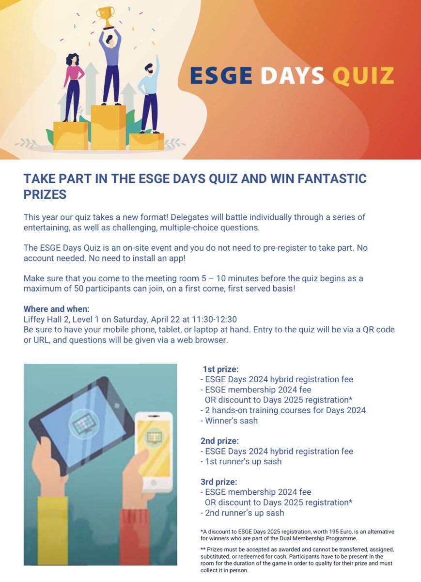 drkeithsiau's tweet photo. I’m delighted to be the official quizmaster for #ESGEDays2023. Like my Twitter quizzes, this is informal and open to all delegates, so I hope you can join! For those who won’t be physically in Dublin, I will be sharing the difficult questions with you here on Twitter 😉🏅🏆 https://t.co/CHpxS6QcJw