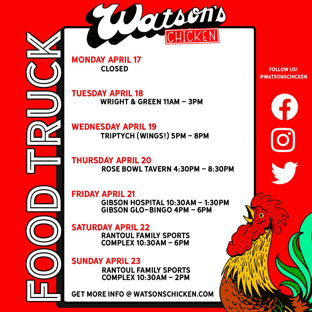 Watsons Shack & Rail on Twitter "Food truck schedule for 4/17 4/23