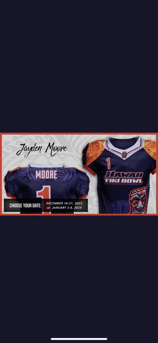 I am blessed to be selected by <a href="/HawaiiTikiBowl/">Hawaii Tiki Bowl</a> to play in there bowl game this upcoming season <a href="/AGTG/">AT</a>