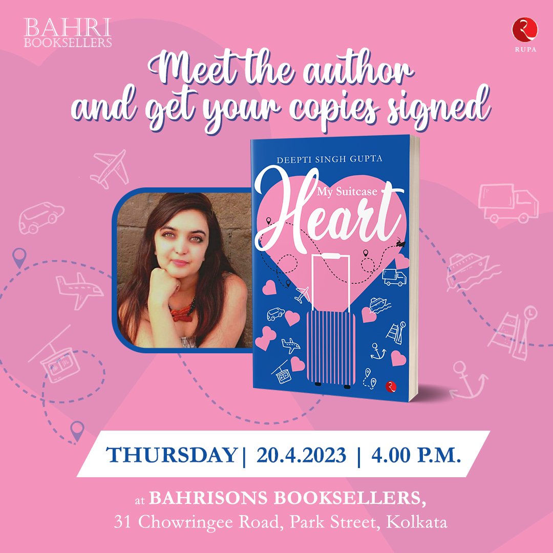 GlobalPitara's tweet photo. See you @Bahrisons_books @Rupa_Books #Kolkata on the 20th #MySuitcaseHeart #debut #Novel #fiction #authorscommunity #booksigning https://t.co/Kc1iVvSgVD