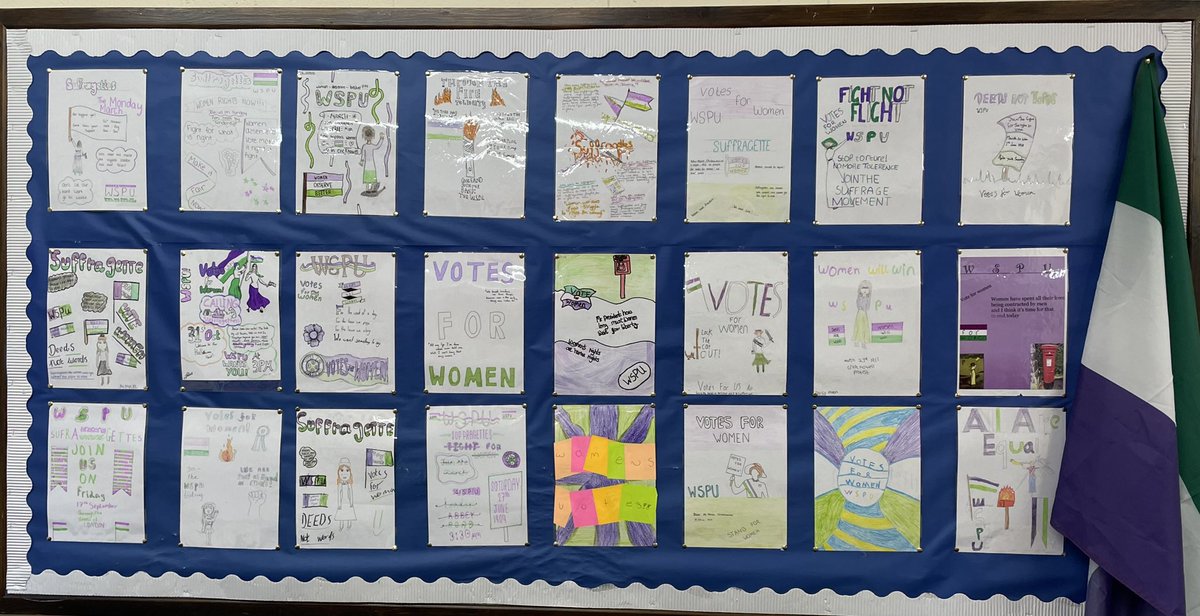 MrMurph27's tweet photo. Updating our classroom displays in History to show off Year 8’s fantastic Suffragette posters! 🟣⚪️🟢 https://t.co/28fnVLeU4c