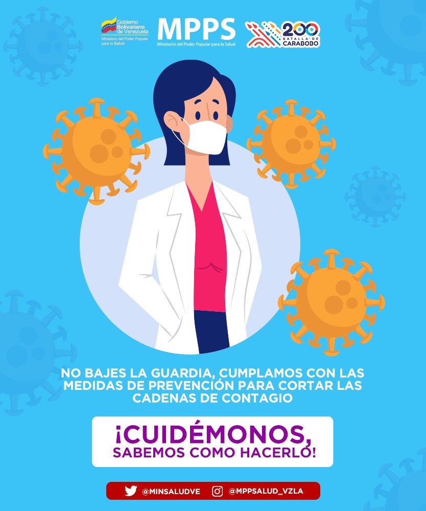 🗣️ ¡𝐓𝐎𝐌𝐀 𝐏𝐑𝐄𝐂𝐀𝐔𝐂𝐈𝐎́𝐍!✍️🇻🇪
Venezuela ha luchado contra el Covid-19 y ahora debemos seguir siendo conscientes al salir de casa: es obligatorio el uso del tapaboca para proteger nuestra salud.
#ConMaduroMásRevolución