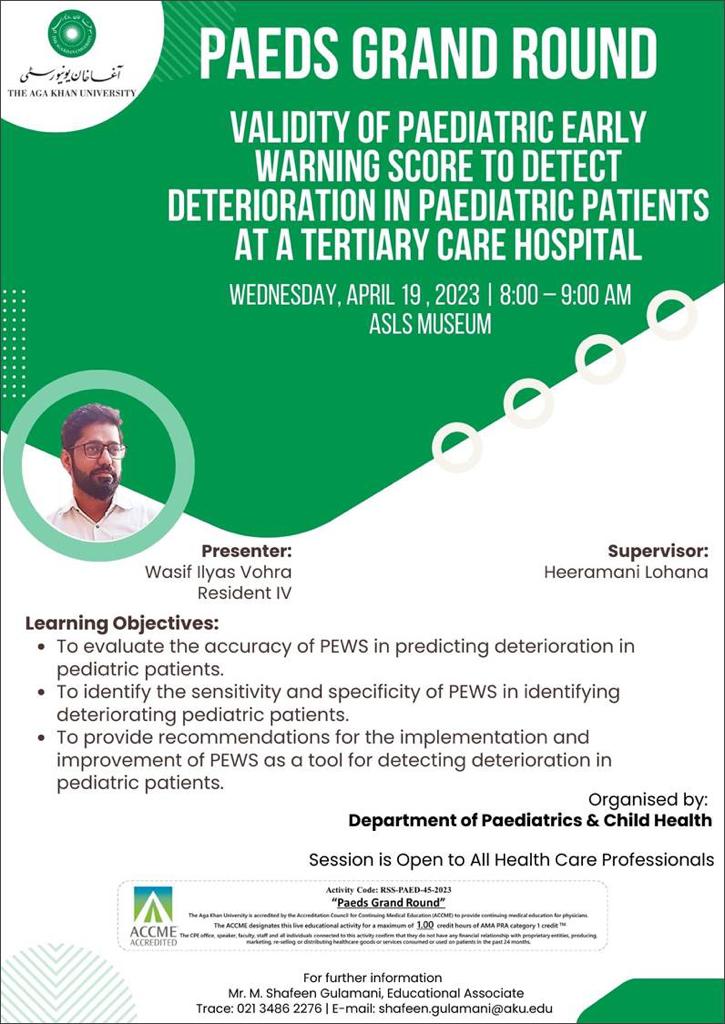 drSanaSaaed's tweet image. #AKUPAEDS is pleased to showcase the research work of our #PGME residents to the wider audience. This will be an excellent opportunity for faculty members students and residents across @AKUGlobal to be engaged at 1 platform #paedsgrandround #Leaders #researchers #innovators