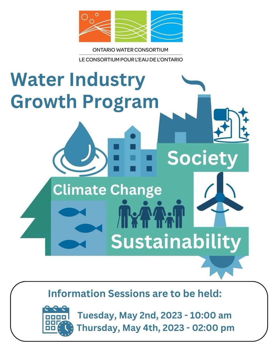 📣 OWC’s #Water #Industry #Growth Program Information Sessions 💧
We are hosting two information sessions to provide an overview of the WIG #program and followed by a Q&amp;A! 🖱 Click to register for the session of your choice: ontariowater.ca/owcs-water-ind…